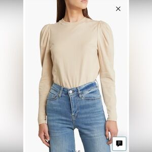 Frame Gathered Long Sleeve Organic Cotton T-Shirt Beige Womens small